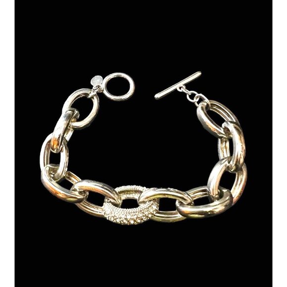 Express Silver Large Link Chain Bracelet w Faux Diamond Accent - Picture 1 of 6